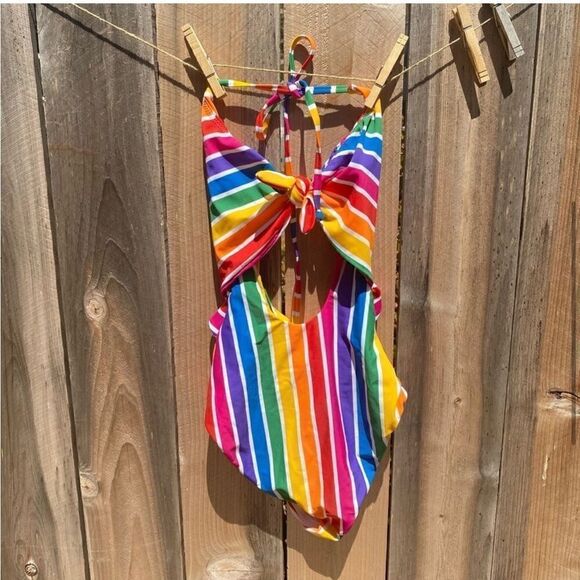 Show Me Your Mumu Mai Double Tie Rainbow Swimsuit High Rise size XS - Picture 5 of 10